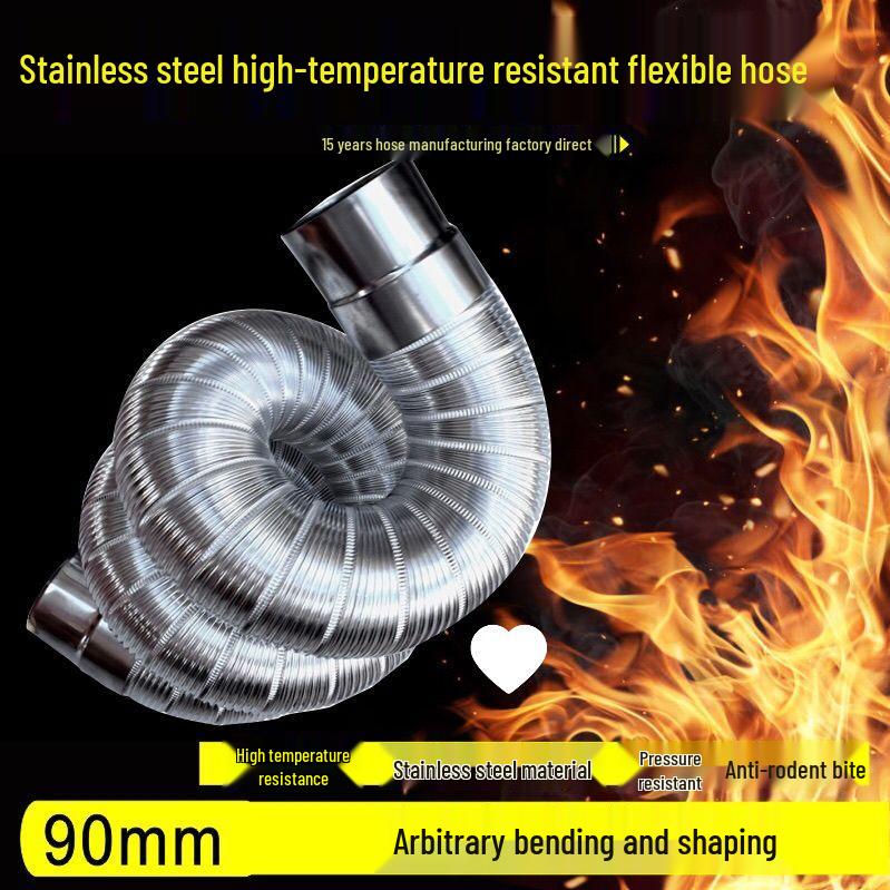 1.5m Stainless Steel High-Temperature Resistant Corrugated Flexible Exhaust Hose for Heaters and Gas.