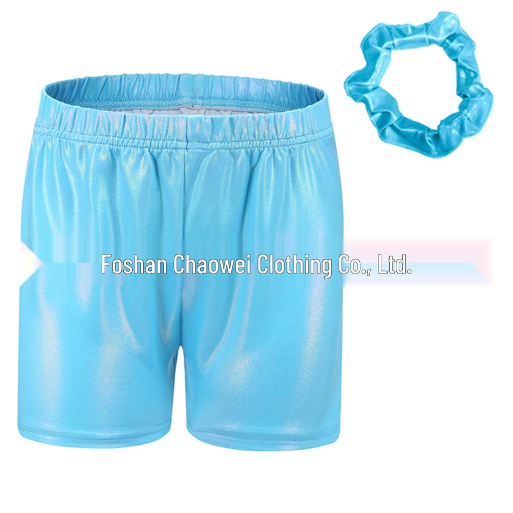 Детский гимнастический купальник со стразами, комплект со шортами для танцев и головным убором.