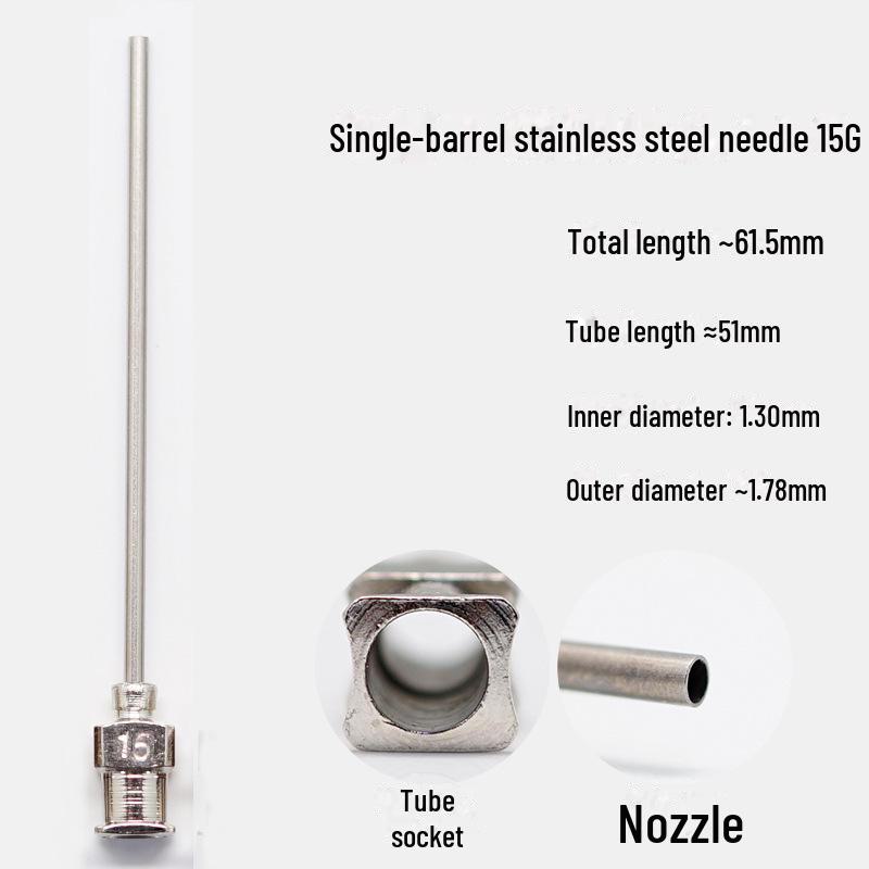 Дозирующая игла из нержавеющей стали с плоским кончиком, общая длина 61,5 мм, длина трубки 50 мм.
