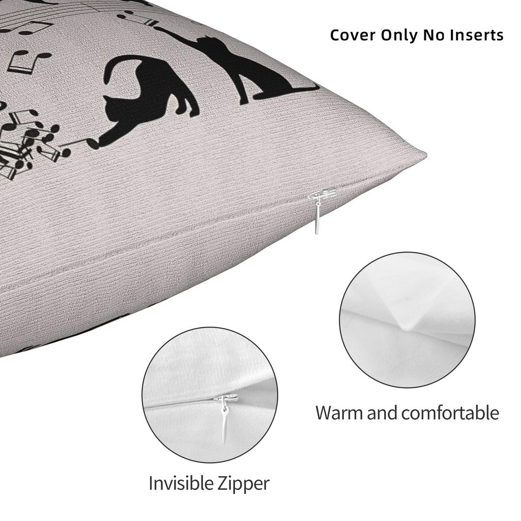 Black Cat Pillow Case Music Note Comfy Pillow Cover For Couch Sofa Bedroom Funny Cushion Cover