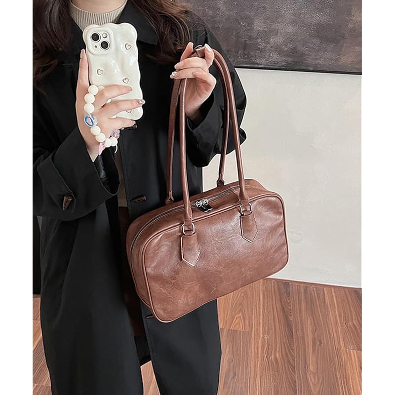 [miniministore] long handle boston bag tote bag Korean style large capacity shoulder bag With zipper wide gusset handbag stylish shoulder bag Women's
