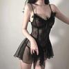 Sexy Lingerie Black Lace Short Nightdress Women Perspective Underwear Suspender Slim Dress Lolita Exotic Costume For Sex Suit