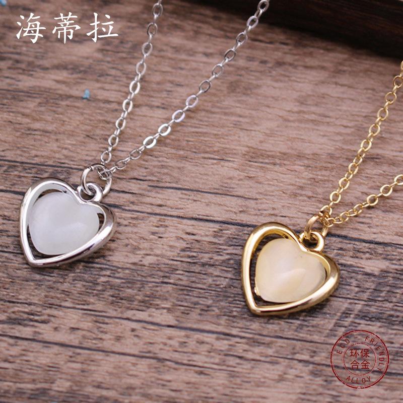 Корейская версия простого персонализированного любовного кошачьего глаза ожерелья, модная и высококлассная женская универсальная цепочка на ключицу для девичьего сердца