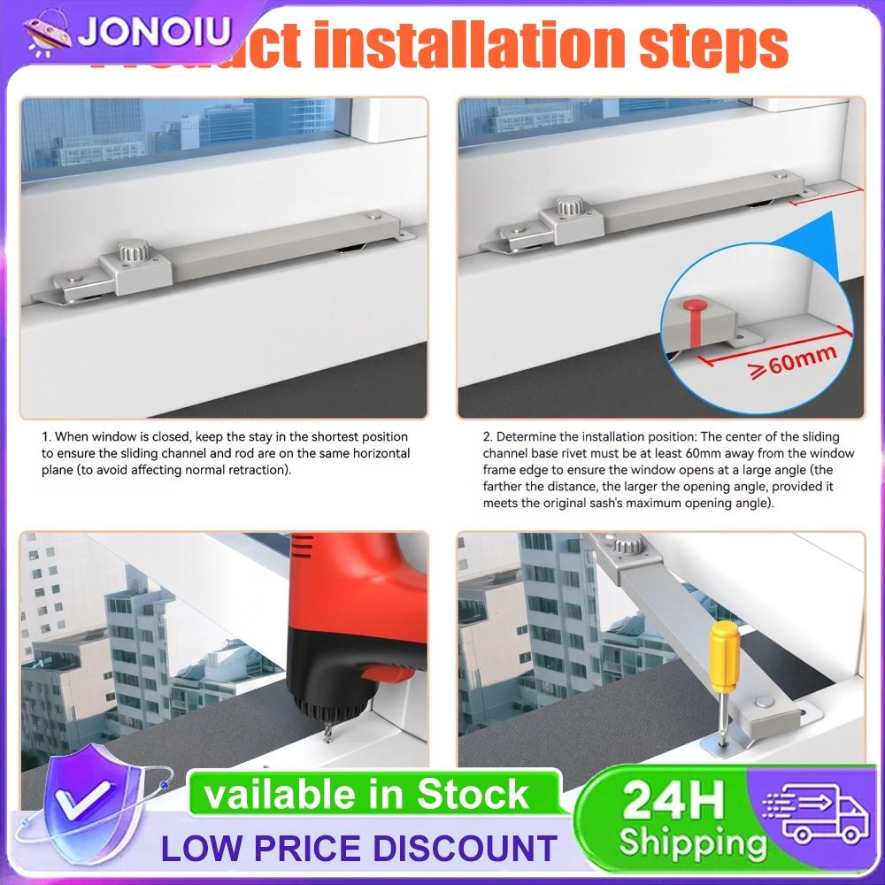 Window Wind Brace Stay 17-Position Lock Adjustable Casement Limiter 182-291mm Stainless Steel Aluminum Alloy for Casement Window