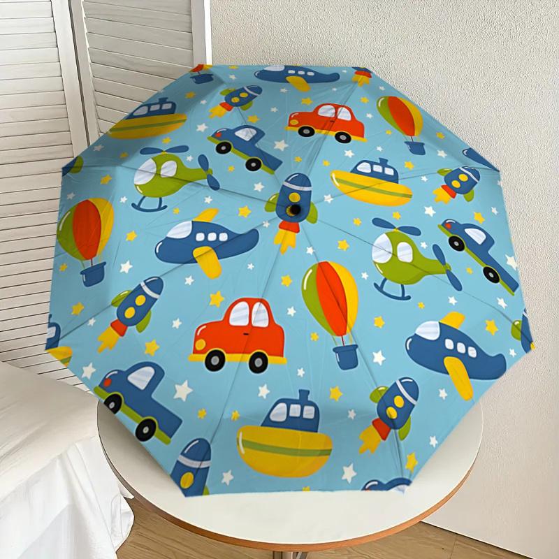 Transportation Theme Automatic Opening Folding Umbrella with 8 Bone Iron Frame Perfect for Fans,Travelers,Daily Use,and Festive Gifts!1