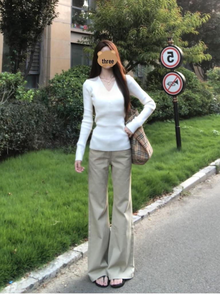 Women's Slim Fit Long-Sleeve White T-Shirt - Autumn 2025 Cinch Waist Innerwear 