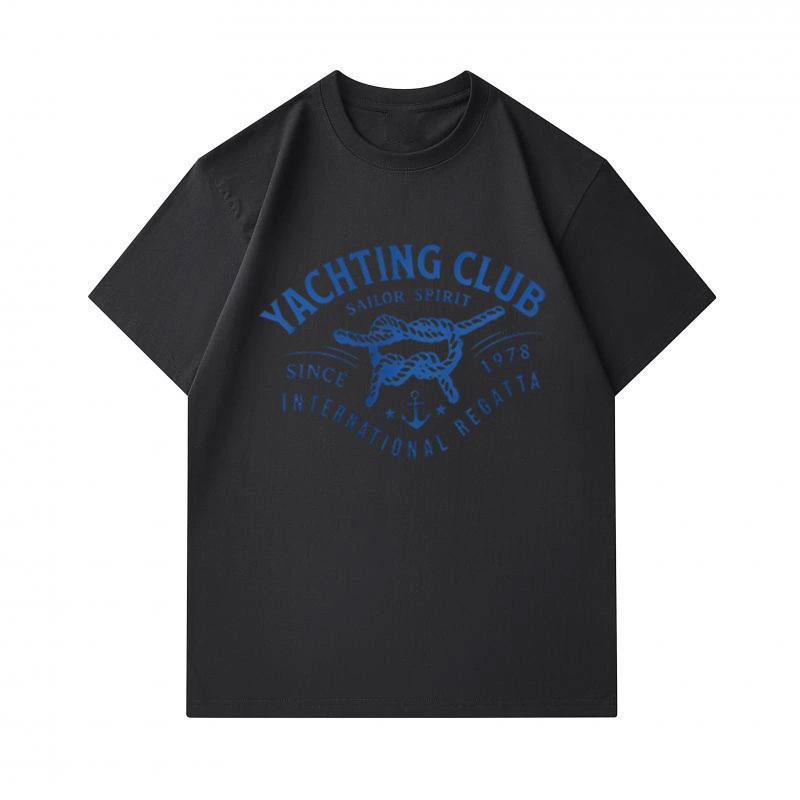 Men's 100% Cotton Short Sleeve Crew Neck T-Shirt, Yachting Club Sailor Spirit Rope Anchor Print Casual Comfortable Tee for Daily Summer Wear