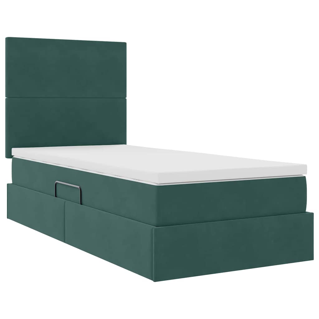 Storage Bed with Mattress Dark Green 90 x 200 cm Velvet