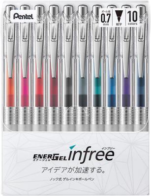 Ручка шариковая гелевая Pentel EnerGel Clear 10 цветов, Infree, 0,7 мм, Корпус, BL77TL-10,