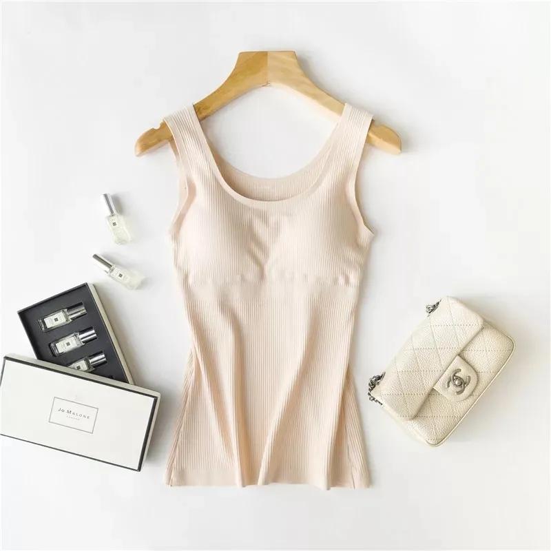 Бесшовный жилет, женское нижнее белье, цельный жилет с подтяжками, с накладкой на груди и приталенной нижней рубашкой, женский