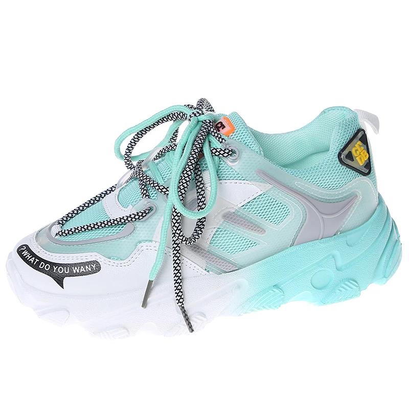 Comemore 2025 Chunky Sneakers Ladies Breathable Running Platform Designer Shoes Woman Spring Autumn Mesh Casual Green 40