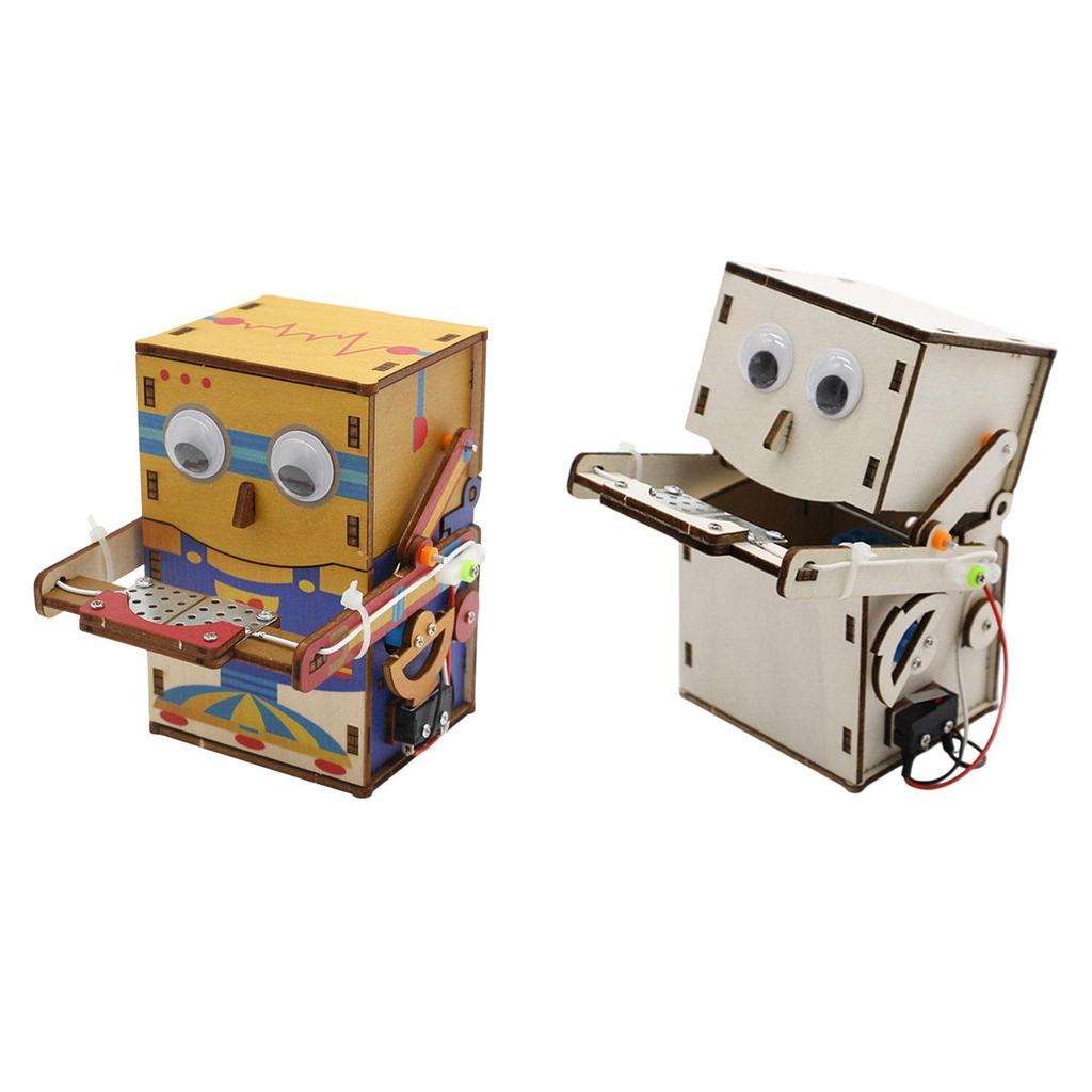Wooden Scientific Experiment Set 3D Puzzle Building Robot Piggy Bank for Kids Adults Fun Educational Toy