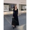 Spring Long Dresses Women Autumn Basic Elegant A-line Square Collar Vintage Long-sleeve French Style Dress