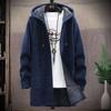 Men's Hooded Long Knit Jacket Cardigan Long Hooded Sweater Thickened Warm Jacket