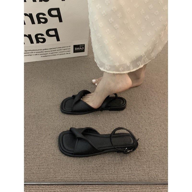 Fairy milky white open-toed sandals female flat-soled soft-soled vacation shoes