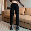 Dimanaf 2025 Women Spring Plus Size Elastic Jeans Pants Female Buttons Straight Basic High Waist Trousers Blue Long Pants