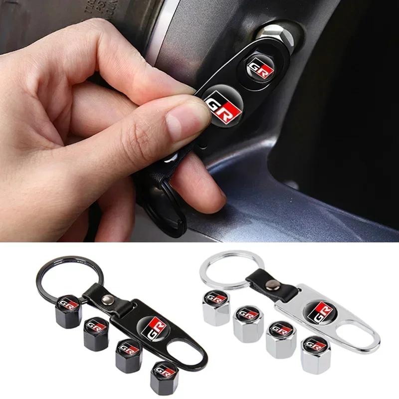 Caps with Keychain Car Wheel Tire Valve For Toyota GR Sport Gazoo Corolla Land Highlander Cruiser Aqua Prius Rav4 Yaris Hilux