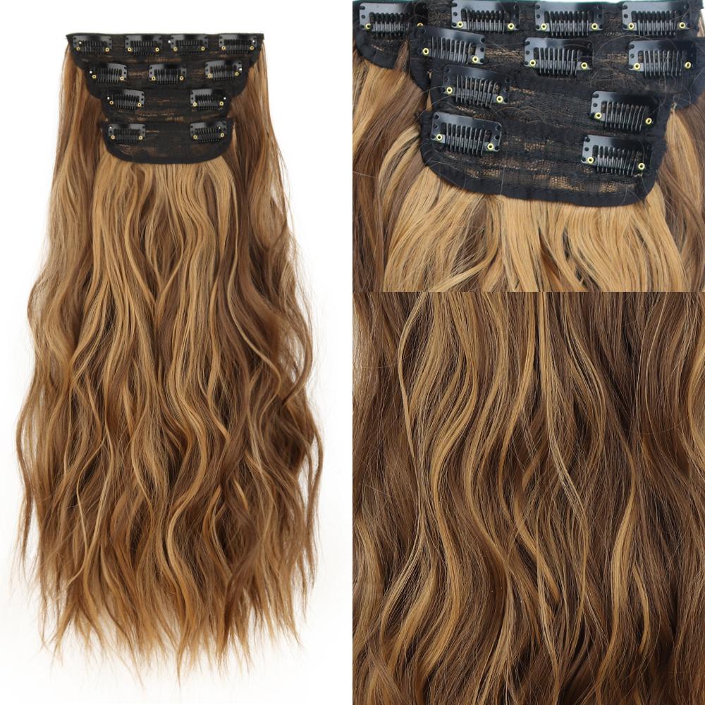 MISSQUEEN Светло-коричневые длинные волнистые волосы для наращивания из синтетического волокна, натуральные 4 шт., на клипсе, женская модная повседневная одежда, волосы