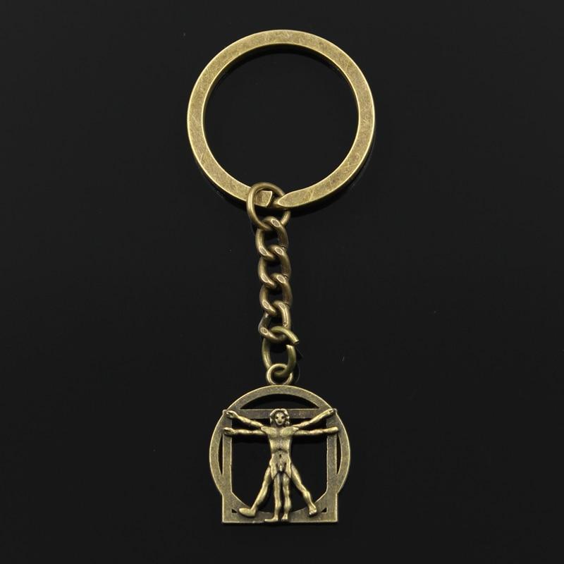 Модный брелок для ключей 30 мм, металлический брелок для ключей, ювелирные изделия, античная бронза, человеческая фигура да Винчи, подвеска 26x22 мм