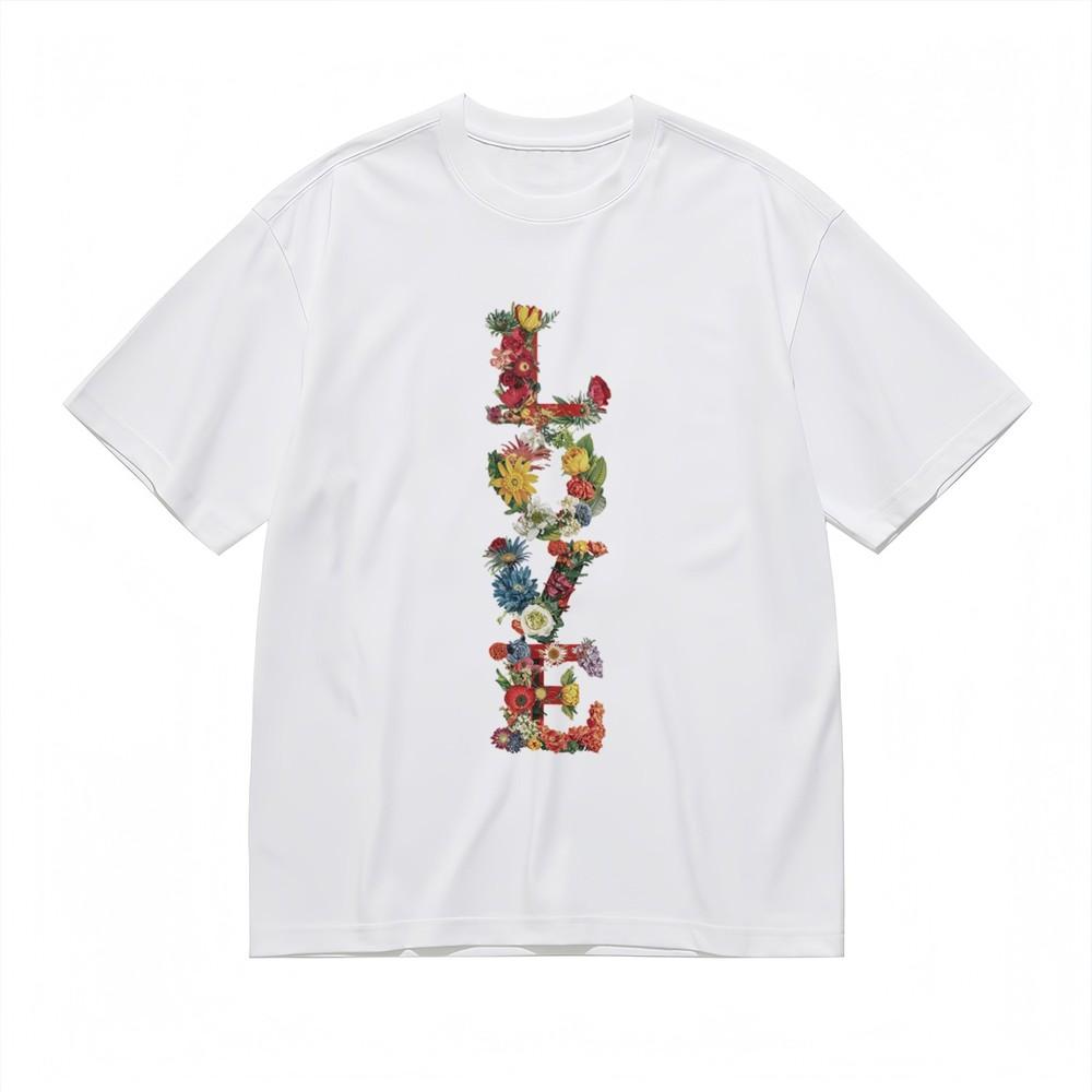 Men's Soft Comfortable Classic T-Shirt Flower Formed LOVE 100% Cotton Tee Summer