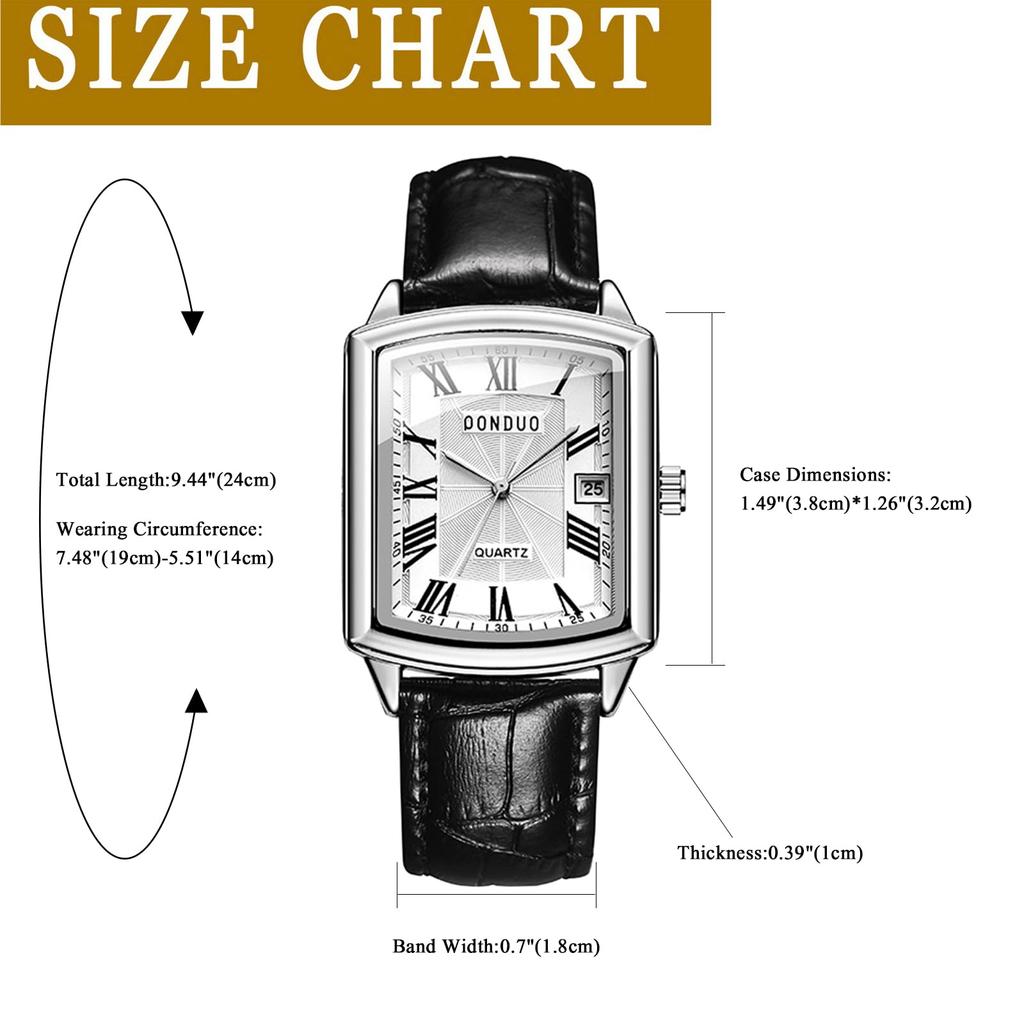 Квадратные часы с водонепроницаемостью 3 АТМ, римскими цифрами, кварцевым механизмом, из ПУ кожи, повседневные и деловые, простые и стильные, модный аксессуар, идеальный подарок для и дня, мужской календарь,