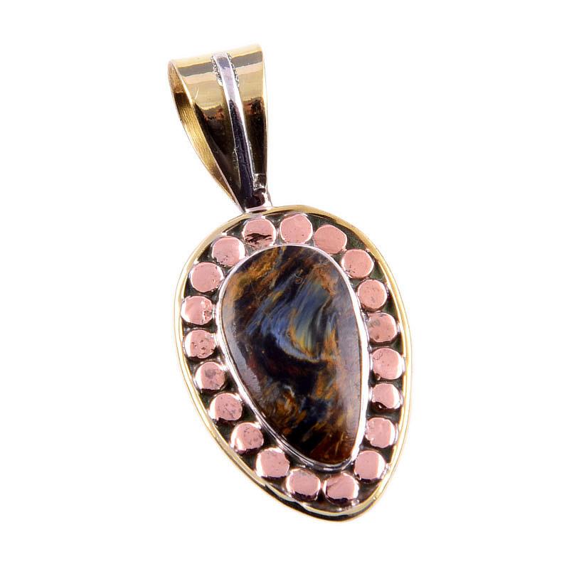 Natural Pietersite Gemstone 925 Solid Sterling Silver TwoTone Pendant 1.25" J1f43