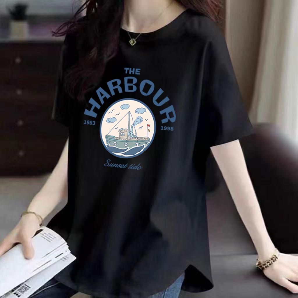 Pure Cotton White Mid-length Short-sleeved T-shirt for Women's Summer New Age-reducing Niche Curve Loose Slimming Base Shirt