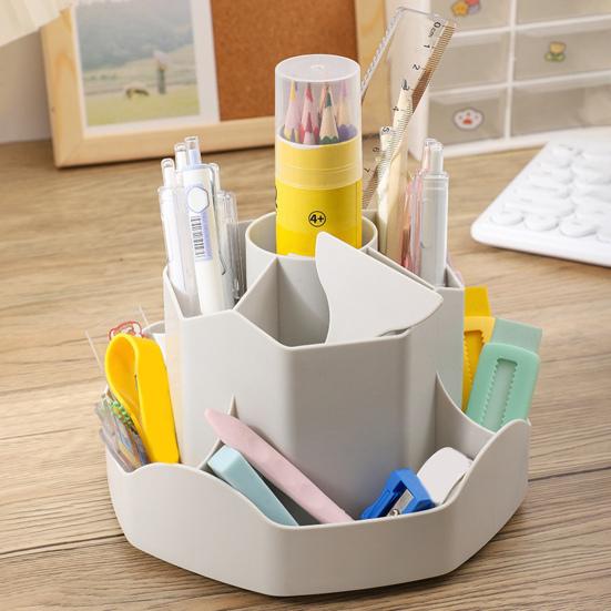360-Degree Rotating Pen Holder Spinning Desk Organizer with 9 Tiered Compartments Multi-functional Makeup Brushes Holder for Office School Home