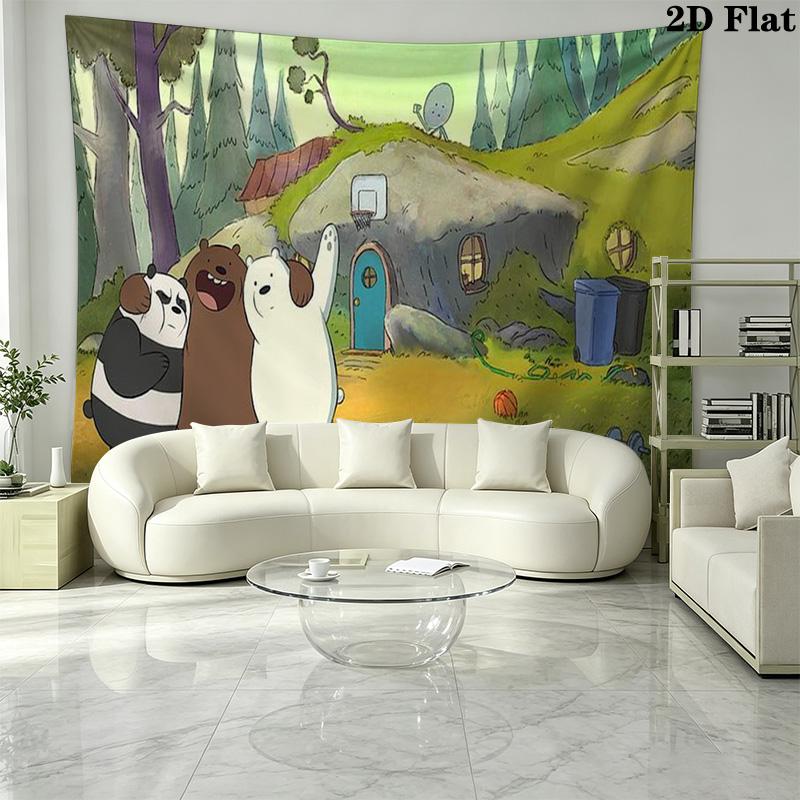 We Bare Bears Cartoon Wall Tapestry Aesthetic Wall Hanging Printed Fabric Blanket Decorative Tapestries for Bedroom Living Room Home Decor