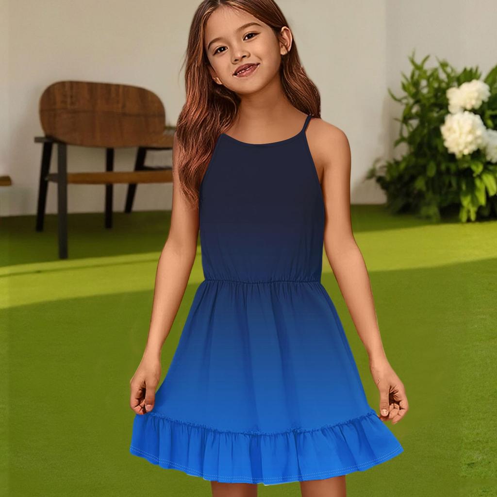 Детское летнее повседневное модное платье с круглым вырезом, однотонное, без рукавов