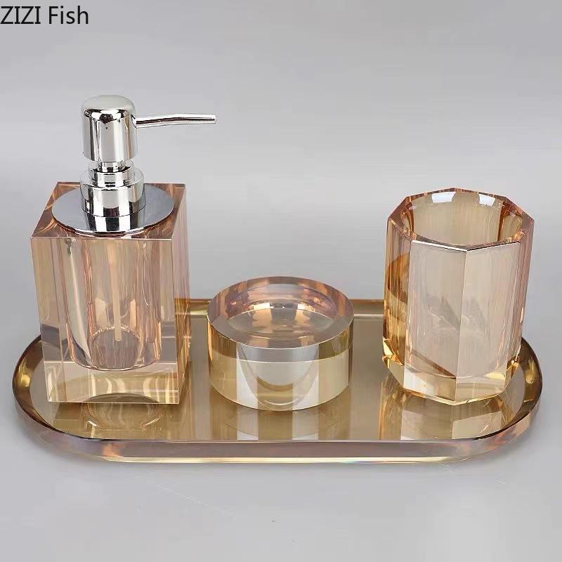 Glass Crystal Bathroom Wash Set Hotel Hand Sanitizer Bottle Set Soap Dispenser Soap Dish Modern Home Bathroom Accessories Set
