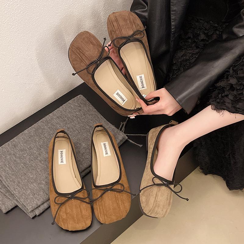 Женские квадратные носки с неглубоким носком, модные повседневные туфли на плоской подошве, весенние, новые, с бантом, матовые кожаные туфли без застежек