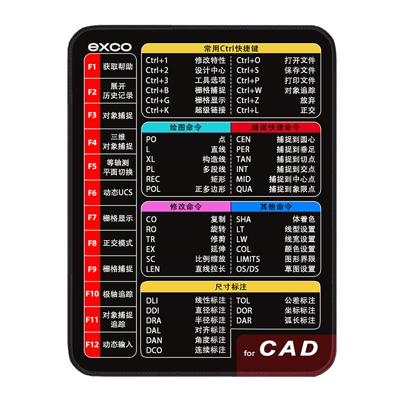 EXCO CAD Shortcut Key Mouse Pad Small Desk Mat Laptop Office Design Software Mouse Pad CAD Shortcut Key Edge-Locked Gaming Small Mat 0614