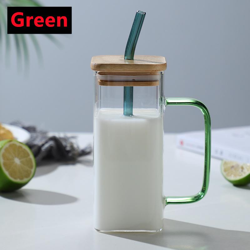 400 мл квадратная стеклянная кружка с крышкой соломинка для завтрака молочная чашка безопасная для микроволновой печи прозрачная вечеринка пивная кофейная кружка стеклянная бутылка для напитков