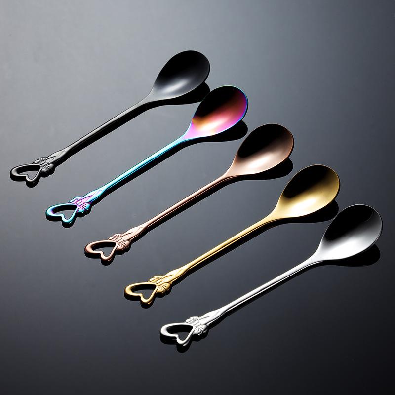 HANYANG304 Совок для кофе из нержавеющей стали в форме цветка, титановый, позолоченный, красочный