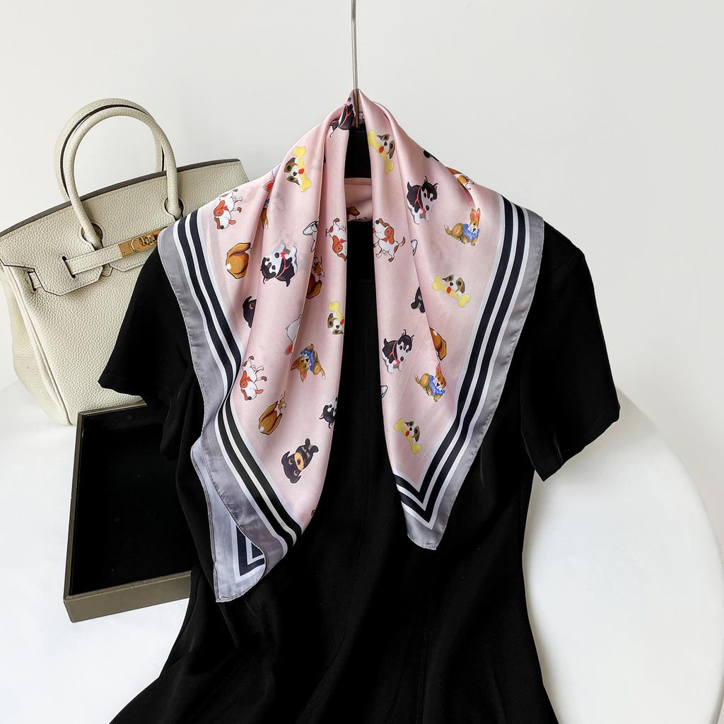 Spring new silk scarf 71 square scarf wholesale neck small scarf puppy printing silk scarf high-end women's thin