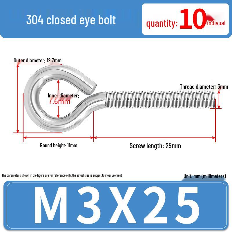Рым-болт с кольцом из нержавеющей стали 304 – Замкнутый рым-болт с машинной резьбой (М4 М5 М6 М8)