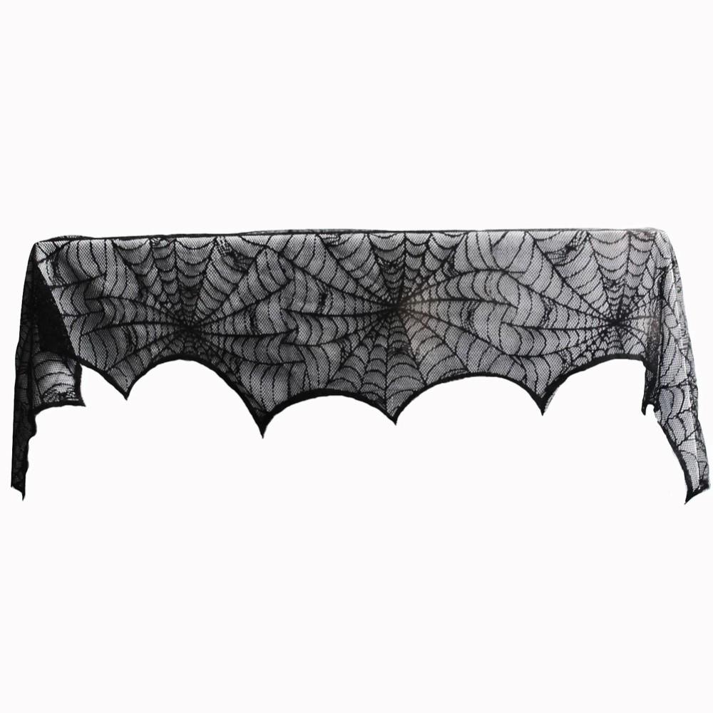 Lace Table Lamp Fireplace Cloth Window Curtain Halloween Decor Halloween Decoration Bats Tablecloth Black Lace Spider Web Decor