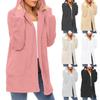 Women's Casual Fleece Lined Hooded Cardigan Solid Color Long Sleeved Coat