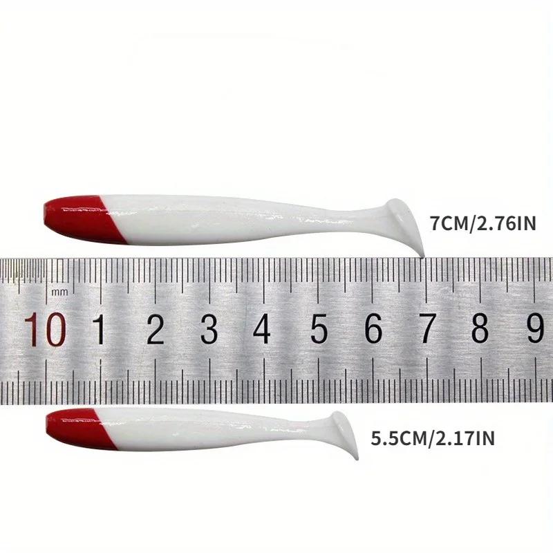 30PCS of T-tail Soft Bait Red Head and White 5.5/6.3/7/9/12cm Road Bait Fishing Supplies