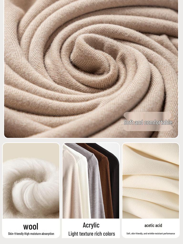 Women's Tencel Wool Acetate High Elastic Stand Collar Slim Fit Long Sleeve Base Layer Top for Autumn/Winter Warmth.