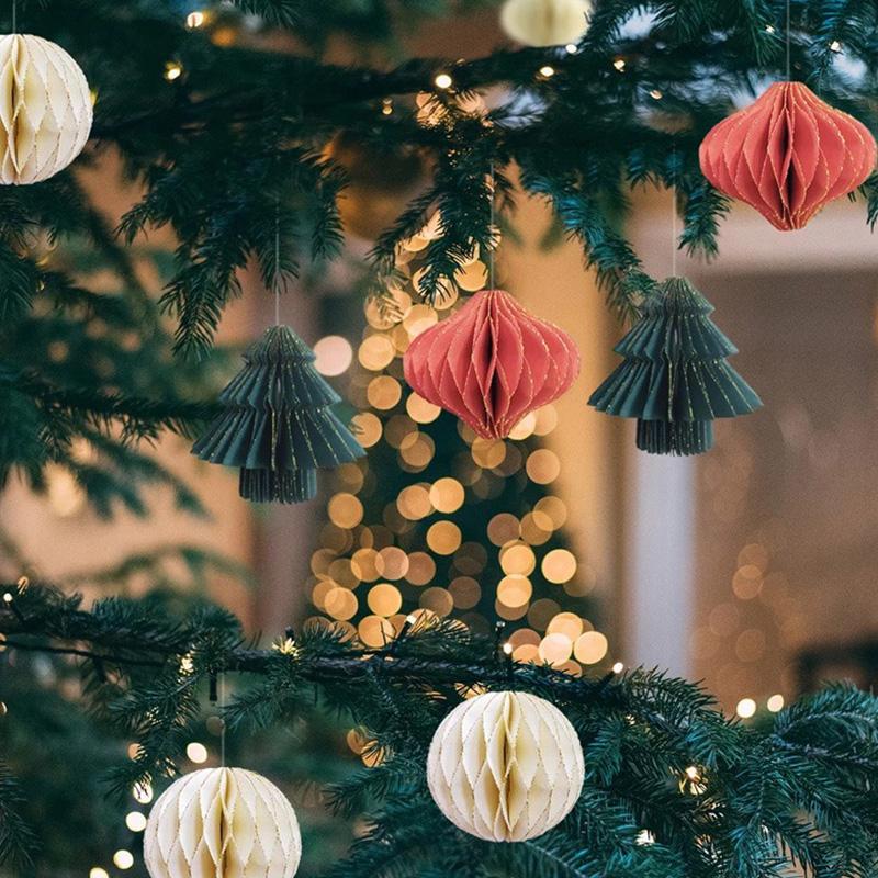 Рождественский подвесной 3D бумажный сотовый шар, украшение на елку, сувениры для вечеринки, аксессуары для вечеринки Navidad