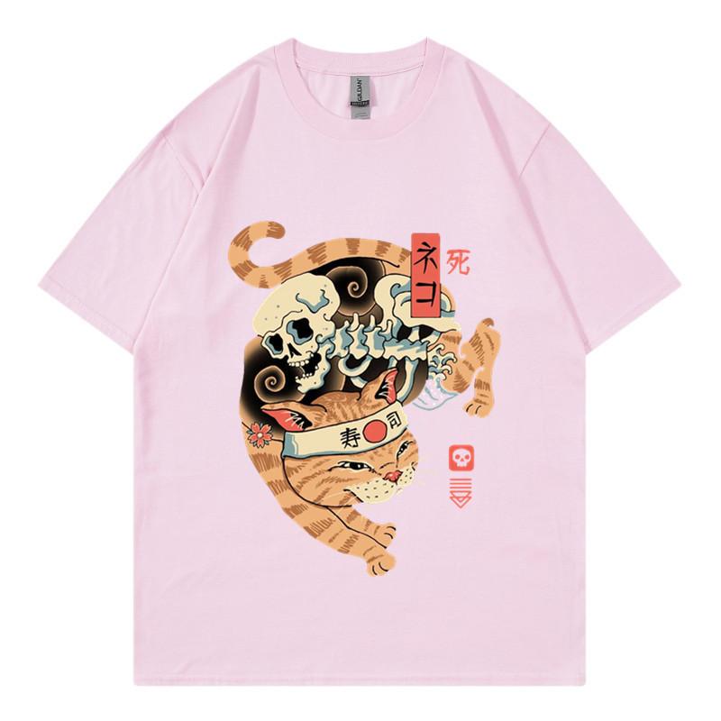 Trendy summer 2D digital printed Tshirt sports round neck casual short sleeved cat top