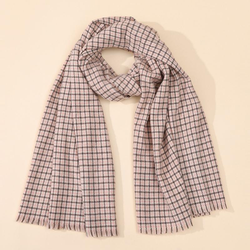 Autumn and Winter Versatile Retro Color Matching Small Plaid Scarf Comfortable and Warm Small Thousand Bird Plaid Shawl Scarf Elegant
