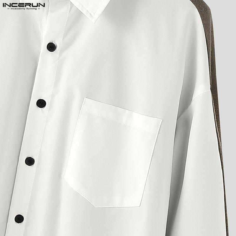 INCERUN Мужские рубашки оверсайз с длинным рукавом, пэчворком на спине и пуговицами, повседневные, свободные, топы