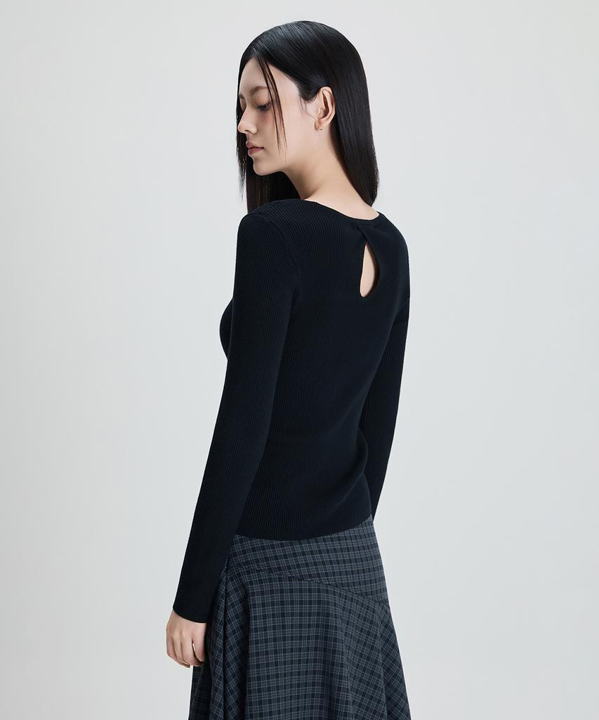 MIXXO Пуловер в рубчик с разрезом на спине_Miwkag440T