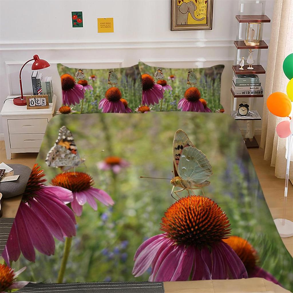 3D комплект постельного белья с цветами и бабочками, крыло насекомого, пододеяльник, наволочка, 2 или 3 шт., AU240 * 270, очень большой размер, украшение для дома