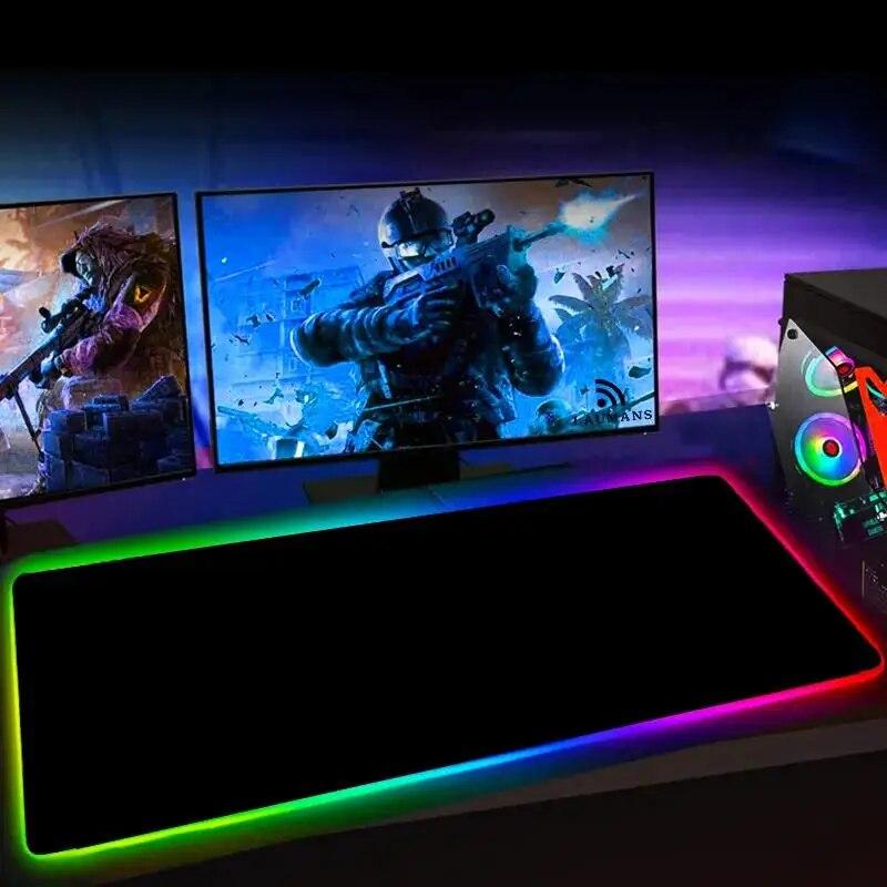 Полностью черный нескользящий игровой коврик для мыши RGB для ПК, ноутбука, геймера, большой/средний/маленький коврик для клавиатуры, коврик для мыши, резиновый коврик для стола