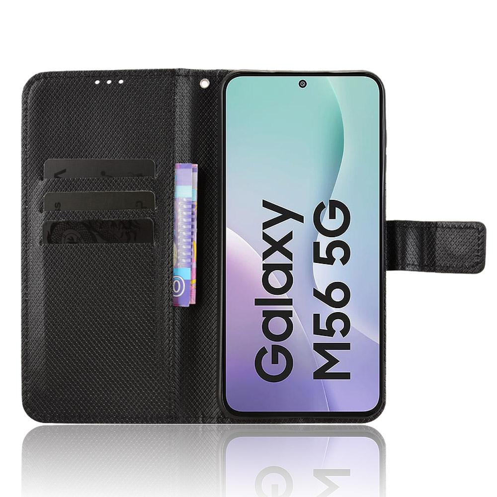 For Samsung Galaxy M56 5G Leather Wallet Case with Strap Diamond Texture Phone Cover