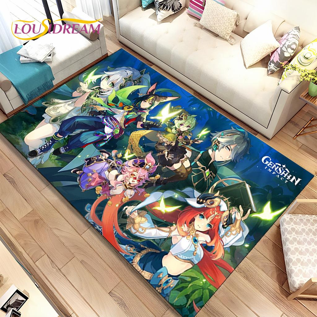 Genshin Impact Cartoon Game Area Rug, ковер для дома, гостиной, спальни, дивана, дверного коврика, кухонного декора, детский нескользящий напольный коврик